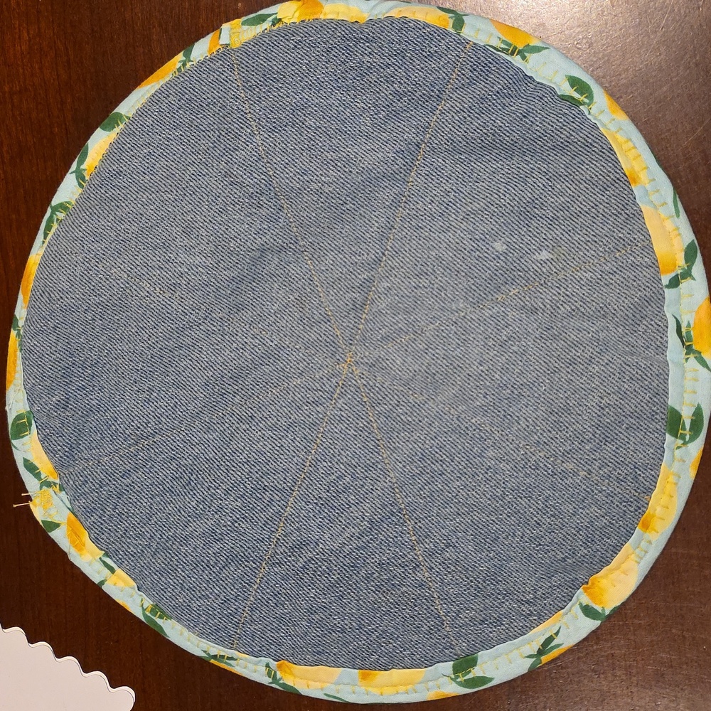 HAND CRAFTED Tortilla Holder UPCYCLED Blue Denim Yellow Lemons 9 Inch - Picture 3 of 5